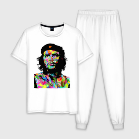 Мужская пижама хлопок с принтом Che в Санкт-Петербурге, 100% хлопок | брюки и футболка прямого кроя, без карманов, на брюках мягкая резинка на поясе и по низу штанин
 | argentina | che guevara | color | cuba | paint | revolutionary | аргентина | краска | куба | революционер | цвет | че гевара