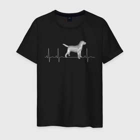 Мужская футболка хлопок с принтом Кардиограмма Собака в Курске, 100% хлопок | прямой крой, круглый вырез горловины, длина до линии бедер, слегка спущенное плечо. | кардиограмма | любовь | любовь к собакам | пёс | сердце | собака | собаки | собачник