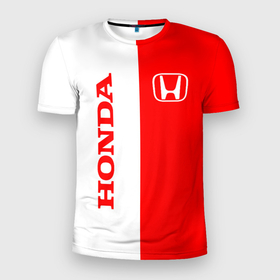 Мужская футболка 3D Slim с принтом Honda red white в Новосибирске, 100% полиэстер с улучшенными характеристиками | приталенный силуэт, круглая горловина, широкие плечи, сужается к линии бедра | acura | auto | cr z | honda | honda power | japan | japanese | nsx | sport | авто | автомобиль | автомобильные | акура | бренд | марка | машины | спорт | хонда | япония