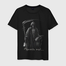 Мужская футболка хлопок с принтом Memento mori в Новосибирске, 100% хлопок | прямой крой, круглый вырез горловины, длина до линии бедер, слегка спущенное плечо. | memento mori | помни | сентенции на латыни | скелеты | смысловые надписи