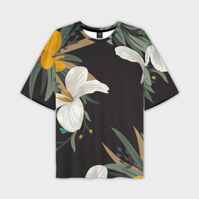 Мужская футболка oversize 3D с принтом Цветочный арт в Курске,  |  | Тематика изображения на принте: арт | иллюстрация | лето | лист | листья | природа | узор | узоры | цветок | цветы | ягода | ягоды