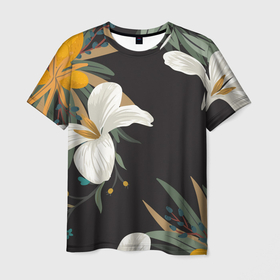 Мужская футболка 3D с принтом Цветочный арт в Курске, 100% полиэфир | прямой крой, круглый вырез горловины, длина до линии бедер | арт | иллюстрация | лето | лист | листья | природа | узор | узоры | цветок | цветы | ягода | ягоды