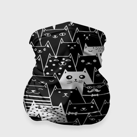 Бандана-труба 3D с принтом Коты black в Новосибирске, 100% полиэстер, ткань с особыми свойствами — Activecool | плотность 150‒180 г/м2; хорошо тянется, но сохраняет форму | cat | взгляд | кот | кот хипстер | котёнок | котятки | котятушки | кошечки | кошка | мордочка