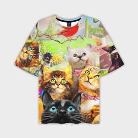 Мужская футболка oversize 3D с принтом Коты ,  |  | Тематика изображения на принте: cat | взгляд | кот | кот хипстер | котёнок | котятки | котятушки | кошечки | кошка | мордочка