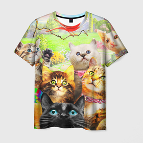 Мужская футболка 3D с принтом Коты в Кировске, 100% полиэфир | прямой крой, круглый вырез горловины, длина до линии бедер | cat | взгляд | кот | кот хипстер | котёнок | котятки | котятушки | кошечки | кошка | мордочка