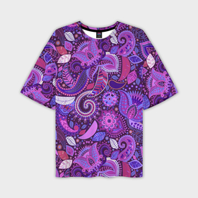 Мужская футболка oversize 3D с принтом Фиолетовый этнический дудлинг в Новосибирске,  |  | Тематика изображения на принте: геометрия | дудлинг | дудлы | линии | рисунок | точки | узоры | фигуры | фиолетовый | цветы | этнический