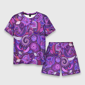 Мужской костюм с шортами 3D с принтом Фиолетовый этнический дудлинг ,  |  | геометрия | дудлинг | дудлы | линии | рисунок | точки | узоры | фигуры | фиолетовый | цветы | этнический