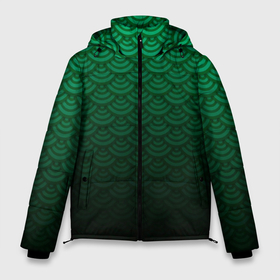 Мужская зимняя куртка 3D с принтом Узор зеленая чешуя дракон в Тюмени, верх — 100% полиэстер; подкладка — 100% полиэстер; утеплитель — 100% полиэстер | длина ниже бедра, свободный силуэт Оверсайз. Есть воротник-стойка, отстегивающийся капюшон и ветрозащитная планка. 

Боковые карманы с листочкой на кнопках и внутренний карман на молнии. | Тематика изображения на принте: геометрия | градиент | дракон | змей | круги | переход цвета | синий | текстура | темный | узор | чешуя | ящерица