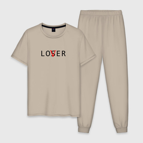 Мужская пижама хлопок с принтом Lover   loser в Тюмени, 100% хлопок | брюки и футболка прямого кроя, без карманов, на брюках мягкая резинка на поясе и по низу штанин
 | Тематика изображения на принте: loser | lover | неудачник