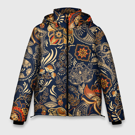 Мужская зимняя куртка 3D с принтом Узор орнамент цветы этно в Новосибирске, верх — 100% полиэстер; подкладка — 100% полиэстер; утеплитель — 100% полиэстер | длина ниже бедра, свободный силуэт Оверсайз. Есть воротник-стойка, отстегивающийся капюшон и ветрозащитная планка. 

Боковые карманы с листочкой на кнопках и внутренний карман на молнии. | ботаника | винтаж | золото | лето | национальный стиль | природа | ретро | традиционный | узор | хиппи | цветы | черный фон | этно
