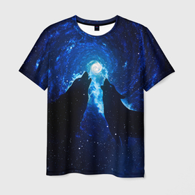 Мужская футболка 3D с принтом Волки силуэты звездное небо в Тюмени, 100% полиэфир | прямой крой, круглый вырез горловины, длина до линии бедер | верность | вместе | вой | волки | вселенная | двое | животные | закрученный | звездное небо | космос | луна | любовь | пара | рядом | силуэты | спираль | темный