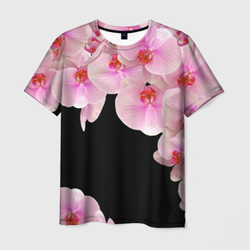 Мужская футболка 3D с принтом Орхидеи в ночи в Новосибирске, 100% полиэфир | прямой крой, круглый вырез горловины, длина до линии бедер | азия | бабочки | бутоны | ветки | девушкам | джунгли | женщинам | лепестки | летний | лето | листья | любовь | март | орхидеи | орхидея | подарок | природа | растения | розовыецветы | сад | тропика