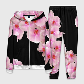 Мужской костюм 3D с принтом Орхидеи в ночи в Тюмени, 100% полиэстер | Манжеты и пояс оформлены тканевой резинкой, двухслойный капюшон со шнурком для регулировки, карманы спереди | азия | бабочки | бутоны | ветки | девушкам | джунгли | женщинам | лепестки | летний | лето | листья | любовь | март | орхидеи | орхидея | подарок | природа | растения | розовыецветы | сад | тропика