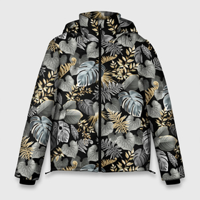 Мужская зимняя куртка 3D с принтом Серебряные листочки в Санкт-Петербурге, верх — 100% полиэстер; подкладка — 100% полиэстер; утеплитель — 100% полиэстер | длина ниже бедра, свободный силуэт Оверсайз. Есть воротник-стойка, отстегивающийся капюшон и ветрозащитная планка. 

Боковые карманы с листочкой на кнопках и внутренний карман на молнии. | Тематика изображения на принте: азия | бабочки | ветви | ветки | девушкам | деревья | джунгли | жара | золото | лес | летний | лето | листочки | листья | ночь | отдых | природа | растения | сад | серебро | серый | таиланд | тропики