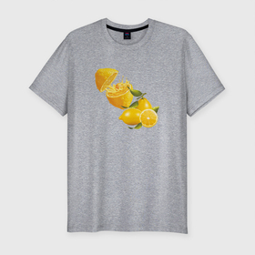 Мужская футболка хлопок Slim с принтом Лимоны в Петрозаводске, 92% хлопок, 8% лайкра | приталенный силуэт, круглый вырез ворота, длина до линии бедра, короткий рукав | Тематика изображения на принте: еда | лимон | лимоны | рисунок | фрукт