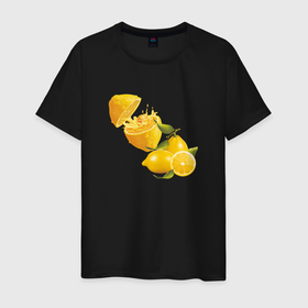 Мужская футболка хлопок с принтом Лимоны в Петрозаводске, 100% хлопок | прямой крой, круглый вырез горловины, длина до линии бедер, слегка спущенное плечо. | еда | лимон | лимоны | рисунок | фрукт