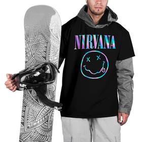 Накидка на куртку 3D с принтом Nirvana(Спина) в Новосибирске, 100% полиэстер |  | nirvana | гитара | голограмма | кобейн | курт | курт кобейн | музыка | неон | нирвана | рок | смайл