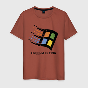 Мужская футболка хлопок с принтом Chipped in 1995 в Петрозаводске, 100% хлопок | прямой крой, круглый вырез горловины, длина до линии бедер, слегка спущенное плечо. | chip | humor | joke | rastr | title | windows | надпись | окна | растр | чип | шутка | юмор