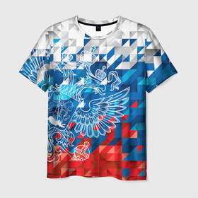 Мужская футболка 3D с принтом Россия в Белгороде, 100% полиэфир | прямой крой, круглый вырез горловины, длина до линии бедер | russia | герб | государство | наша раша | патриотизм | раша | россия | россия 2020 | страна | флаг | флаг россии | я русский