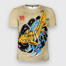Мужская футболка 3D спортивная с принтом Золотая рыба кои , 100% полиэстер с улучшенными характеристиками | приталенный силуэт, круглая горловина, широкие плечи, сужается к линии бедра | волны | золотая | иероглиф | иллюстрация | китайская | кои | краски | море | разноцветная | рисунок | рыбка | рыбы | традиционная | узор | японская | яркая