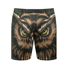 Мужские шорты спортивные с принтом Хищная сова ,  |  | adventure | outdoor | глаза | злая | лес | плакат | приключения | природа | птица | сова | хищная