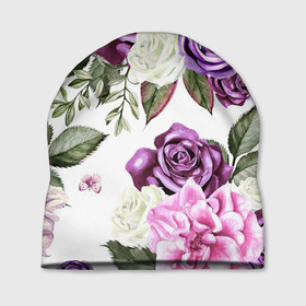 Шапка 3D с принтом Красивые розы в Тюмени, 100% полиэстер | универсальный размер, печать по всей поверхности изделия | белые розы | белый | необычные | розовый | розы | синие розы | синий | фиолетовые розы | фиолетовый | цветы
