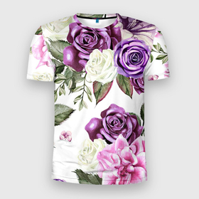 Мужская футболка 3D спортивная с принтом Красивые розы , 100% полиэстер с улучшенными характеристиками | приталенный силуэт, круглая горловина, широкие плечи, сужается к линии бедра | белые розы | белый | необычные | розовый | розы | синие розы | синий | фиолетовые розы | фиолетовый | цветы
