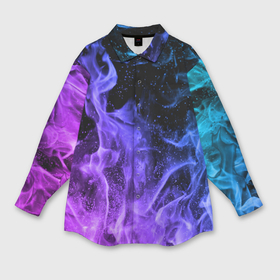 Мужская рубашка oversize 3D с принтом Огонь неон в Кировске,  |  | Тематика изображения на принте: абстракция | горит | неон | неоновый | огонь | пламя | пожар | синий | текстура | фиолетовый | яркий