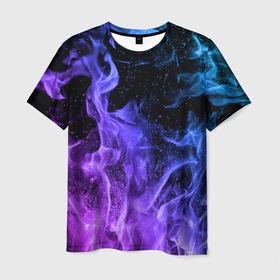 Мужская футболка 3D с принтом Огонь неон в Белгороде, 100% полиэфир | прямой крой, круглый вырез горловины, длина до линии бедер | абстракция | горит | неон | неоновый | огонь | пламя | пожар | синий | текстура | фиолетовый | яркий