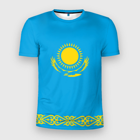 Мужская футболка 3D спортивная с принтом Казахстан , 100% полиэстер с улучшенными характеристиками | приталенный силуэт, круглая горловина, широкие плечи, сужается к линии бедра | kazakhstan | казахстан