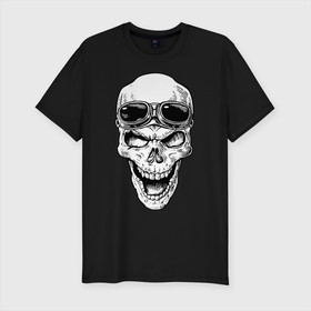 Мужская футболка хлопок Slim с принтом Skull в Петрозаводске, 92% хлопок, 8% лайкра | приталенный силуэт, круглый вырез ворота, длина до линии бедра, короткий рукав | grin | jaw | orbits | skull | teeth | глазницы | зубы | оскал | очки | пасть | череп