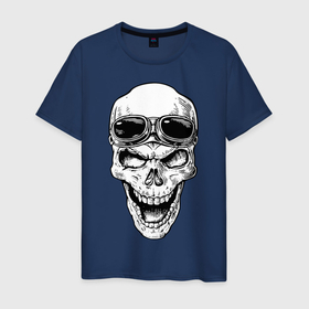 Мужская футболка хлопок с принтом Skull в Тюмени, 100% хлопок | прямой крой, круглый вырез горловины, длина до линии бедер, слегка спущенное плечо. | grin | jaw | orbits | skull | teeth | глазницы | зубы | оскал | очки | пасть | череп