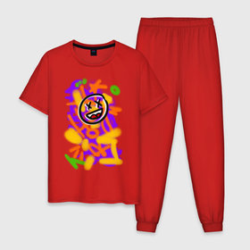 Мужская пижама хлопок с принтом Граффити смайлик в Тюмени, 100% хлопок | брюки и футболка прямого кроя, без карманов, на брюках мягкая резинка на поясе и по низу штанин
 | emoji | граффити | краска | разноцветная | смайл | смайлик | улыбка | урбан | эмоции | яркая