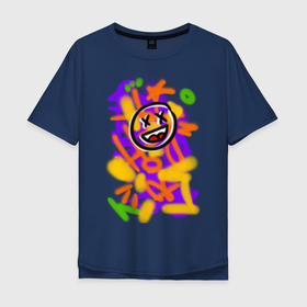 Мужская футболка хлопок Oversize с принтом Граффити смайлик в Тюмени, 100% хлопок | свободный крой, круглый ворот, “спинка” длиннее передней части | emoji | граффити | краска | разноцветная | смайл | смайлик | улыбка | урбан | эмоции | яркая