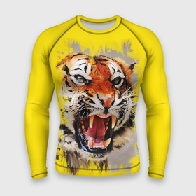 Мужской рашгард 3D с принтом Оскал тигра в Екатеринбурге,  |  | барс | волк | детёныш | джунгли | енот | животное | зубр | кот | лев | леопард | львица | медведь | охотник | пасть | полосы | пятнистая | рык | рычание | тигр | тигрица | хозяин | царьзверей | шерсть