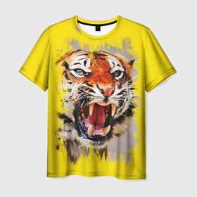 Мужская футболка 3D с принтом Оскал тигра в Тюмени, 100% полиэфир | прямой крой, круглый вырез горловины, длина до линии бедер | барс | волк | детёныш | джунгли | енот | животное | зубр | кот | лев | леопард | львица | медведь | охотник | пасть | полосы | пятнистая | рык | рычание | тигр | тигрица | хозяин | царьзверей | шерсть
