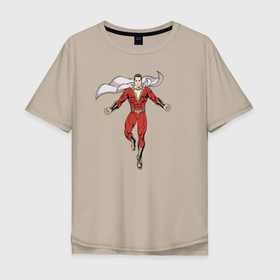 Мужская футболка хлопок Oversize с принтом Шазам в Новосибирске, 100% хлопок | свободный крой, круглый ворот, “спинка” длиннее передней части | dc | shazam | vdsvar | warner bros. | билли бэтсон | супергерой | шазам