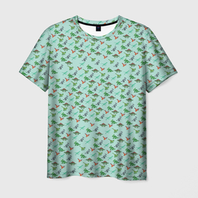 Мужская футболка 3D с принтом dinosaurs green в Санкт-Петербурге, 100% полиэфир | прямой крой, круглый вырез горловины, длина до линии бедер | Тематика изображения на принте: dinosaurs green | динозавр | пиксельный динозавр | пиксельный рисунок