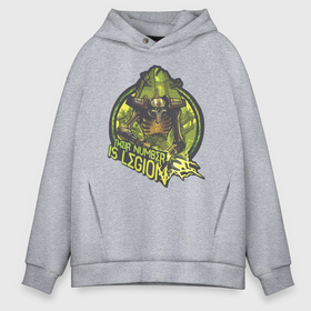 Мужское худи Oversize хлопок с принтом Their number is legion , френч-терри — 70% хлопок, 30% полиэстер. Мягкий теплый начес внутри —100% хлопок | боковые карманы, эластичные манжеты и нижняя кромка, капюшон на магнитной кнопке | Тематика изображения на принте: 