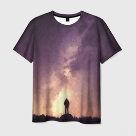 Мужская футболка 3D с принтом Бесконечный космос  Infinite space в Новосибирске, 100% полиэфир | прямой крой, круглый вырез горловины, длина до линии бедер | man | space | бесконечный | вселенная | галактика | космос | силуэт | человек