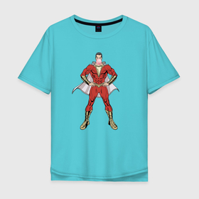 Мужская футболка хлопок Oversize с принтом Шазам в Курске, 100% хлопок | свободный крой, круглый ворот, “спинка” длиннее передней части | dc | shazam | vdsvar | warner bros. | билли бэтсон | супергерой | шазам