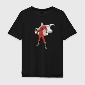 Мужская футболка хлопок Oversize с принтом Шазам в Курске, 100% хлопок | свободный крой, круглый ворот, “спинка” длиннее передней части | dc | shazam | vdsvar | warner bros. | билли бэтсон | супергерой | шазам