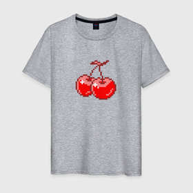 Мужская футболка хлопок с принтом Вишня в Кировске, 100% хлопок | прямой крой, круглый вырез горловины, длина до линии бедер, слегка спущенное плечо. | вишня | пиксели | рисунок | ягода
