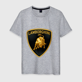 Мужская футболка хлопок с принтом Лаборджини в Белгороде, 100% хлопок | прямой крой, круглый вырез горловины, длина до линии бедер, слегка спущенное плечо. | lamborghini | бык | лаборджини | лаборджини логотип