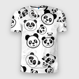 Мужская футболка 3D Slim с принтом Панды в Екатеринбурге, 100% полиэстер с улучшенными характеристиками | приталенный силуэт, круглая горловина, широкие плечи, сужается к линии бедра | арт | животное | животные | зверь | картинка | коала | медведь | мишка | настроение | пальма | панда | панды | рисунок | текстура