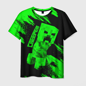 Мужская футболка 3D с принтом MINECRAFT CREEPER в городе Новоалтайск, 100% полиэфир | прямой крой, круглый вырез горловины, длина до линии бедер | creeper | game | minecraft | блоки | игра | квадраты | компьютерная | крипер | криппер | майнкрафт | огонь