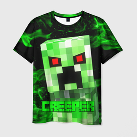 Мужская футболка 3D с принтом MINECRAFT CREEPER в городе Новоалтайск, 100% полиэфир | прямой крой, круглый вырез горловины, длина до линии бедер | creeper | game | minecraft | блоки | игра | квадраты | компьютерная | крипер | криппер | майнкрафт | огонь