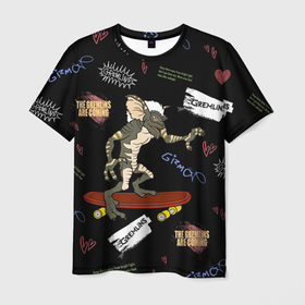 Мужская футболка 3D с принтом Gremlin on a skatebord , 100% полиэфир | прямой крой, круглый вырез горловины, длина до линии бедер | gizmo | gremlins | mogwai | vdzajul | гизмо | гремлины | магвай