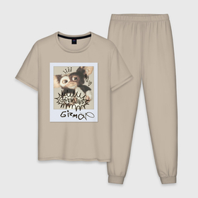 Мужская пижама хлопок с принтом Gizmo в Екатеринбурге, 100% хлопок | брюки и футболка прямого кроя, без карманов, на брюках мягкая резинка на поясе и по низу штанин
 | Тематика изображения на принте: gizmo | gremlins | mogwai | vdzajul | гизмо | гремлины | магвай