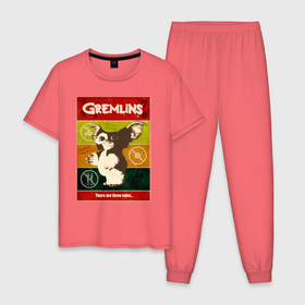 Мужская пижама хлопок с принтом Gremlins в Екатеринбурге, 100% хлопок | брюки и футболка прямого кроя, без карманов, на брюках мягкая резинка на поясе и по низу штанин
 | Тематика изображения на принте: gizmo | gremlins | mogwai | vdzajul | гизмо | гремлины | магвай